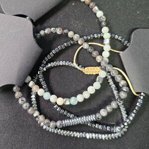 Beaded Stretch/String Bracelet Set - Black/Silver/White